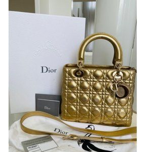 Dior In Gold Calfskin Leather- Hardware Satchel Hand Bag